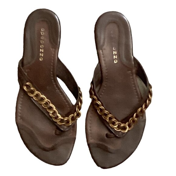 Apepazza Leather Thong/Sandal Bronze Chain Link Accent Sz 9 BOHO Brown #126L - Picture 1 of 10